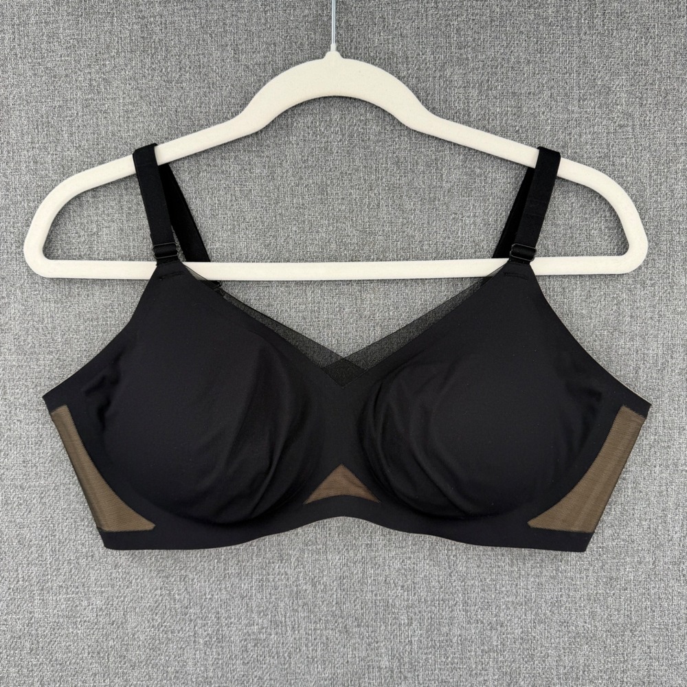 Honeylove Crossover Wireless Bra Black Tan Mesh Size L 38B/C